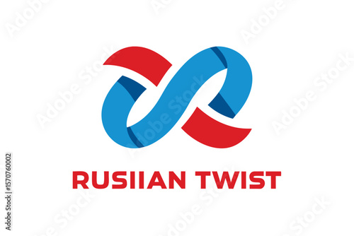 Abstract red and blue ribbon infinity symbol with russian twist text