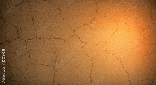 Cracked earth texture with warm lighting creating an abstract background design