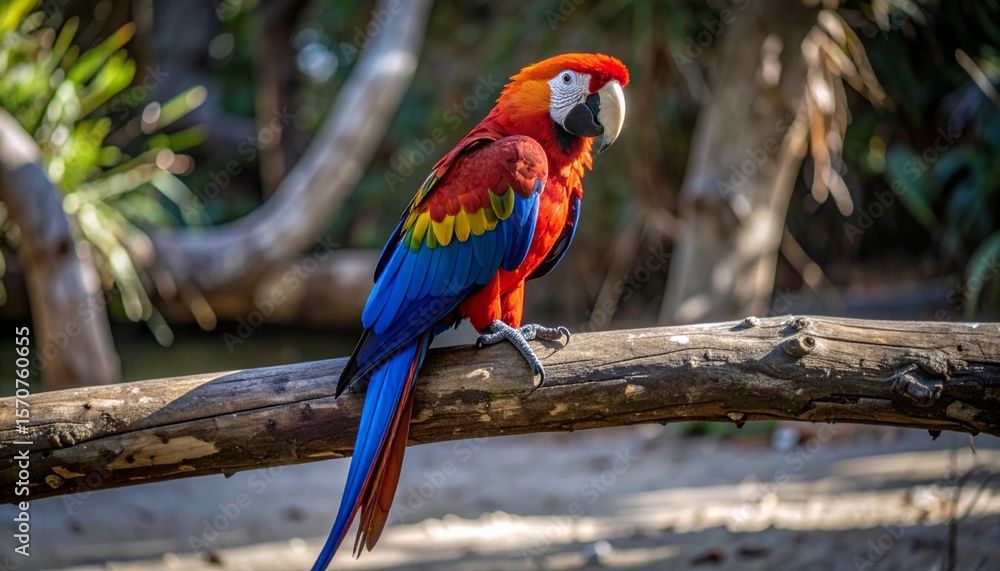 Obraz premium Colorful Parrot Perched on Tree Branch 