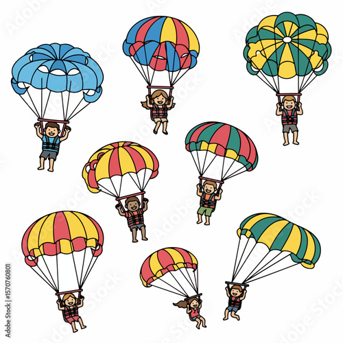 People parachuting colorful canopies skydiving adventure sport