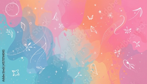 create an illustrated abstract background with pastel colors, place a clear and distinct subject on the left side of the image