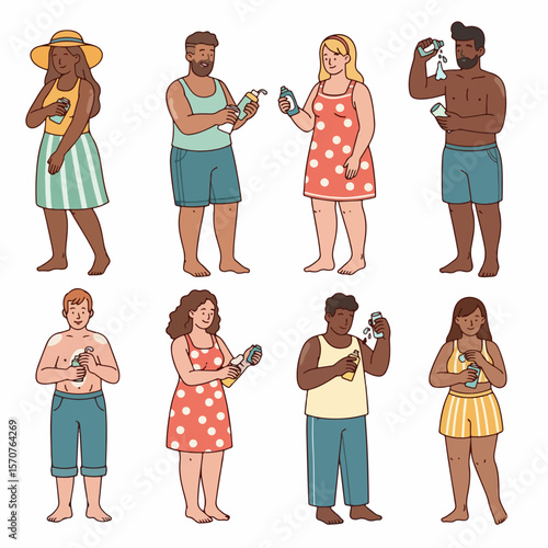 People applying sunscreen protection outdoors summer scene