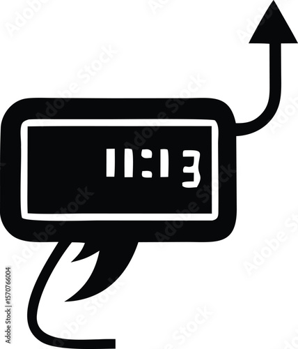 Digital clock displaying eleven thirteen with a curved arrow pointing upwards indicating progress or success