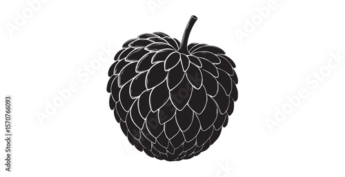 Detailed black and white illustration of a hop cone silhouette