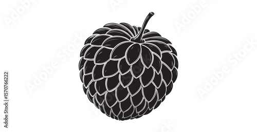 Detailed black and white stylized hop cone silhouette with white outlines