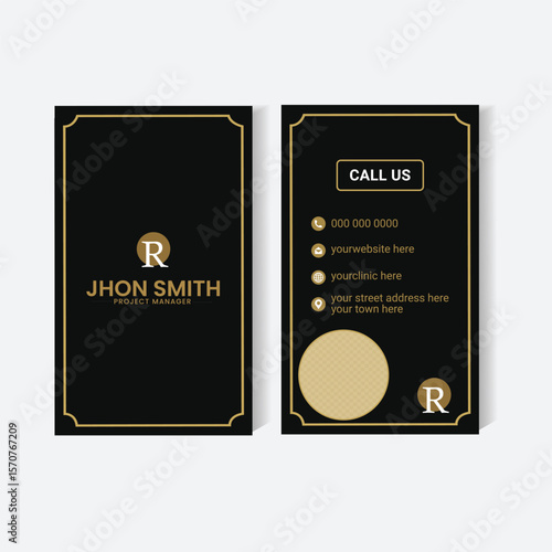 Luxury Black and Gold Business Card Template – Vertical Minimal Design for Professionals