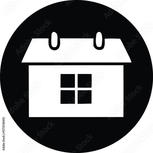 Simple black and white icon representing a calendar with a four pane window and a curved top symbolizing scheduling or events