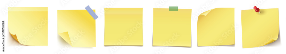 realistic set stick note isolated white background post it notes collection with shadow