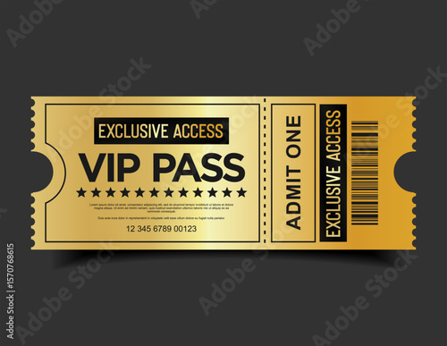 VIP Pass Ticket  Luxury Black and Gold Cinema Style Invitation or Event Access Badge