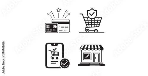 Set of four e commerce and shopping icons in silhouette