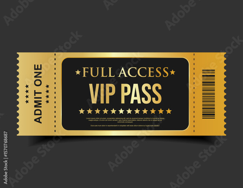 VIP Pass Ticket  Luxury Black and Gold Cinema Style Invitation or Event Access Badge