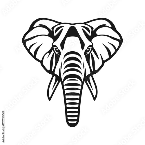Elephant head illustration, wild animal face, jungle mammal drawing, tribal elephant art, safari animal emblem