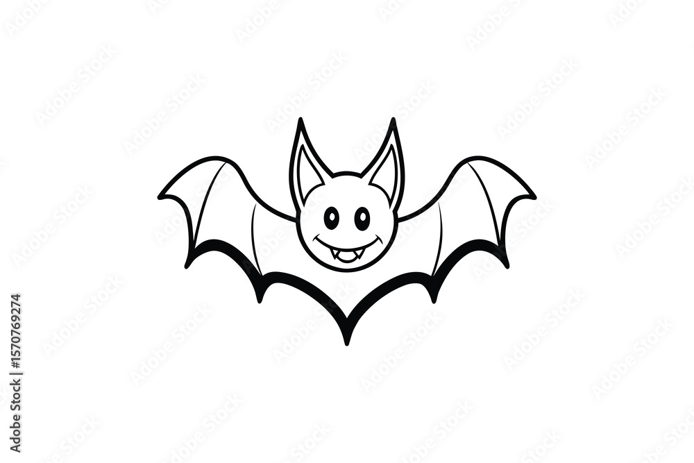 Cute Cartoon Bat with Smiling Face in Silhouette Style Cute Cartoon Bat with Smiling Face in Silhouette Style