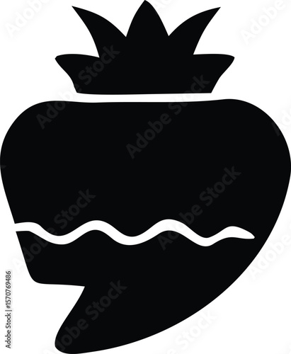 Stylized sacred heart of jesus icon with a crown and wavy lines representing flames or blood rendered in a simple black silhouette