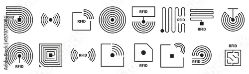 rfid icons radio tagging chips identification wireless semiconductors shopping frequency vector symbol