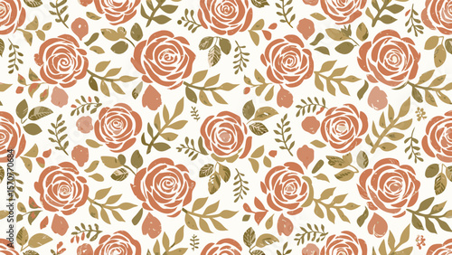 Floral pattern featuring roses and leaves in muted colors on a light background design element artful style