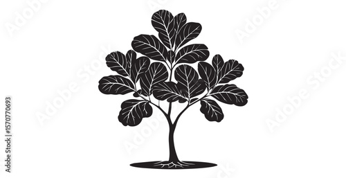 Stylized fiddle leaf fig tree with detailed leaf veins silhouette