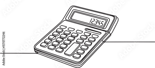 Continuous one line drawing of a calculator as an accounting tool in minimal single line art editable vector style

