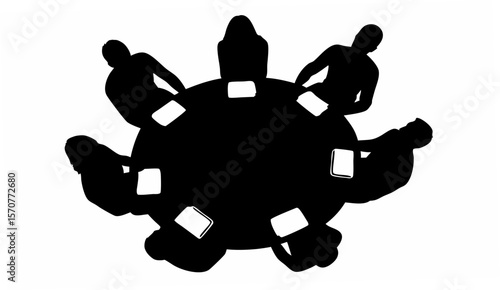 Silhouette of people sitting around a table with cards in a meeting or game night setting depicted