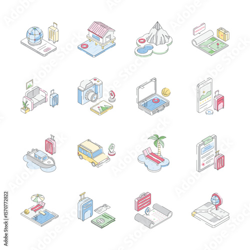 Handy pack of travel icon in isometric style, easy to edit