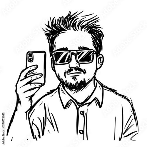 Young man taking a selfie while wearing sunglasses and smiling  