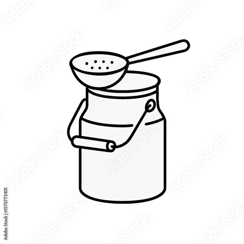 Outline icon of milk can and strainer for dairy processing