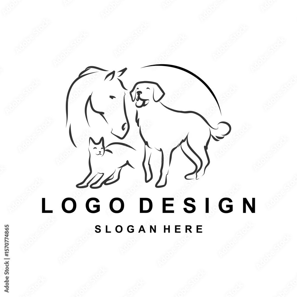 Obraz premium Diverse Pet Group - Line Art Animal Ensemble