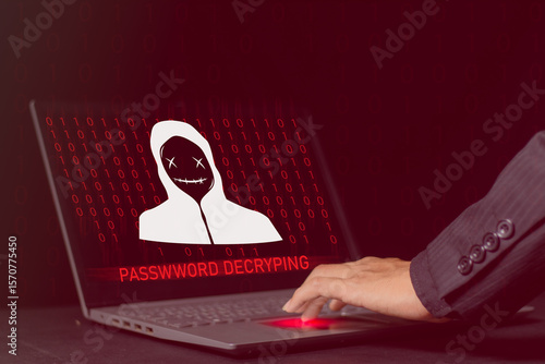 Photos A man is working on a laptop, Security password decrypting login online data protection