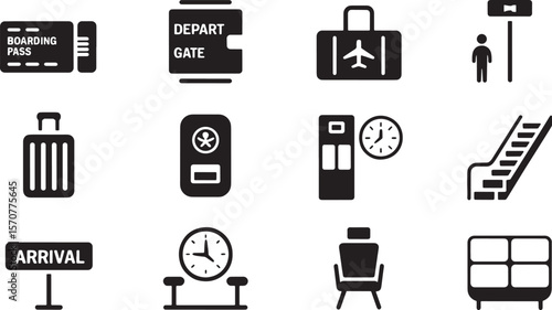 Essential Airport Boarding and Travel Icons Collection