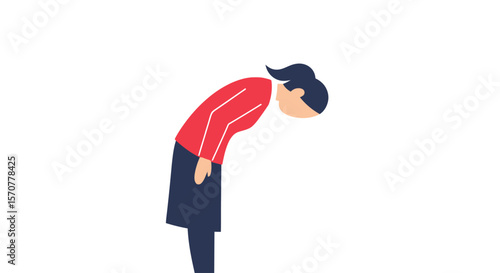 Woman Bowing in Respect, Flat Vector Illustration