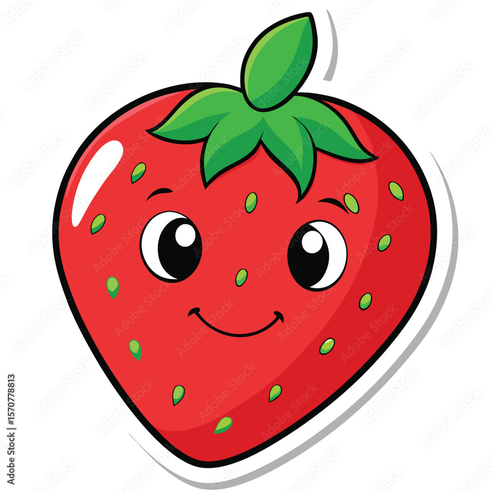 Obraz premium Cute Cartoon Happy Strawberry Sticker