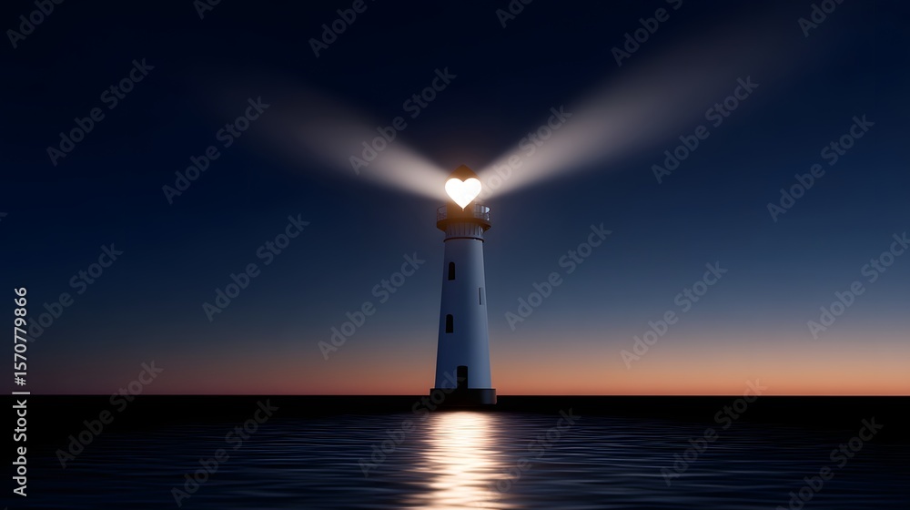 Fototapeta premium Illuminating the Horizon:A Lighthouse at Dusk