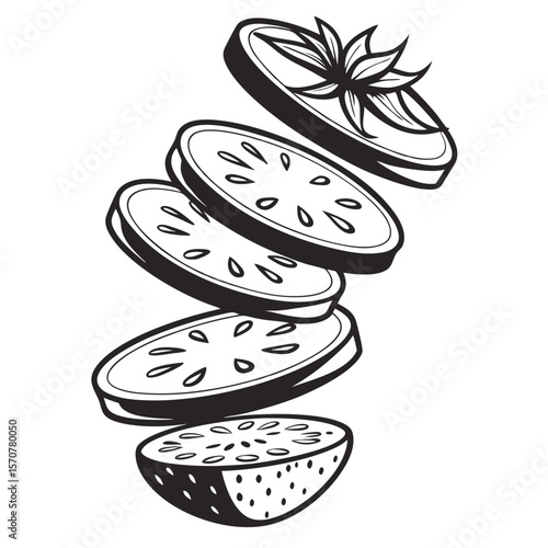 Deconstructed Strawberry Line Art Drawing