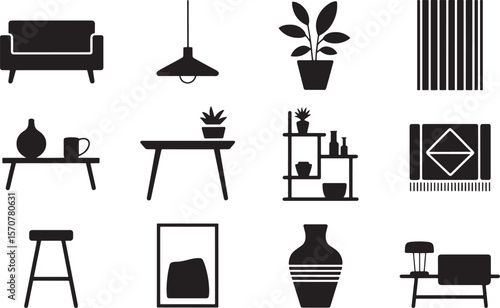 Contemporary Home Decor and Interior Design Elements Icons