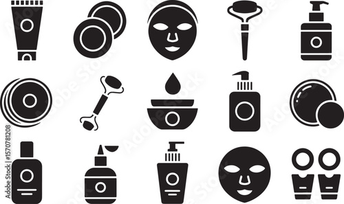  Diverse Skincare and Beauty Product Icons Collection