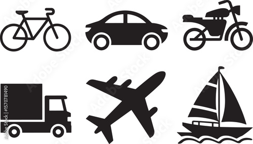 Transportation and Mechanical Tools Icons Mixed Collection