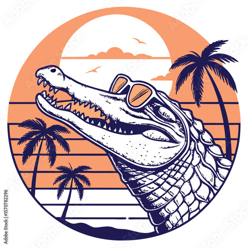 Cool Alligator Tropical Sunset Vibes