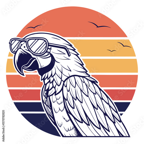 Cool Parrot Tropical Sunset Art