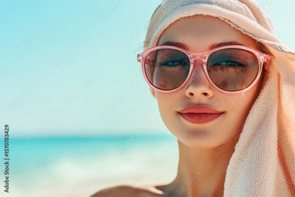 Fototapeta premium Model enjoying summer sun on a tropical beach