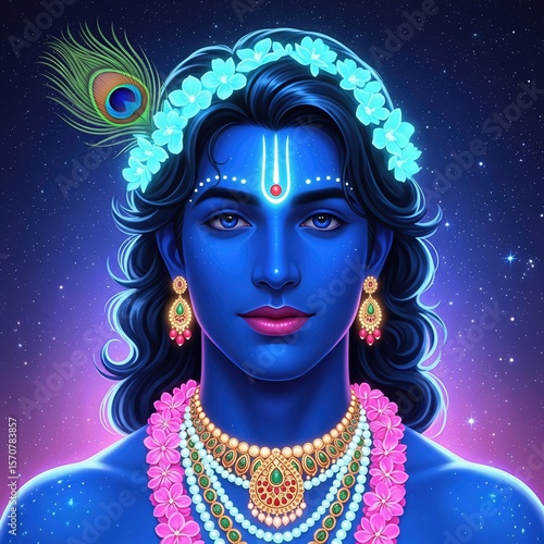 Wallpaper Mural Radha Krishna in Celestial Radiance – A Blissful Portrait of Love Beyond Time and Space Torontodigital.ca