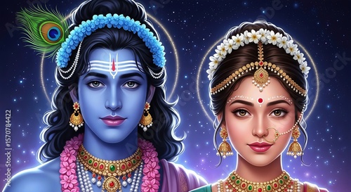 Radha Krishna Together Forever – Embodiment of Unconditional Love in the Divine Night Sky
