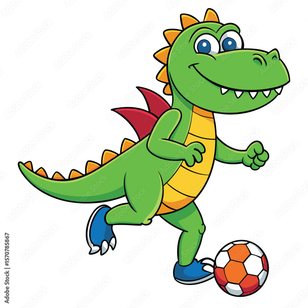 Obraz premium Dinosaur Playing Soccer Football Cartoon