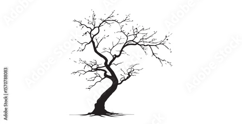 Elegant black cherry blossom tree silhouette with delicate pink flowers
