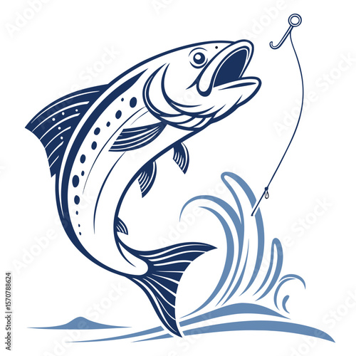 Blue Stylized Fish Leaping from Water Hook jumping