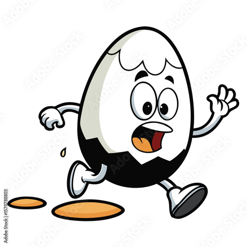 Cracked Egg Cartoon Running Scared