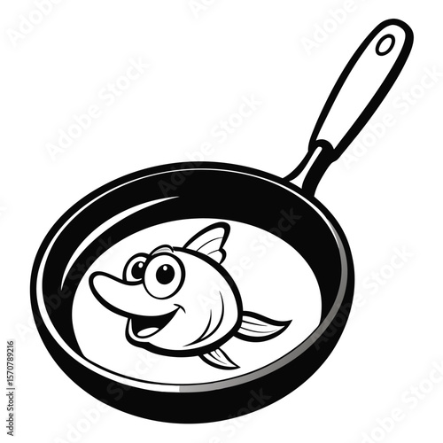 Happy Cartoon Fish Frying Pan