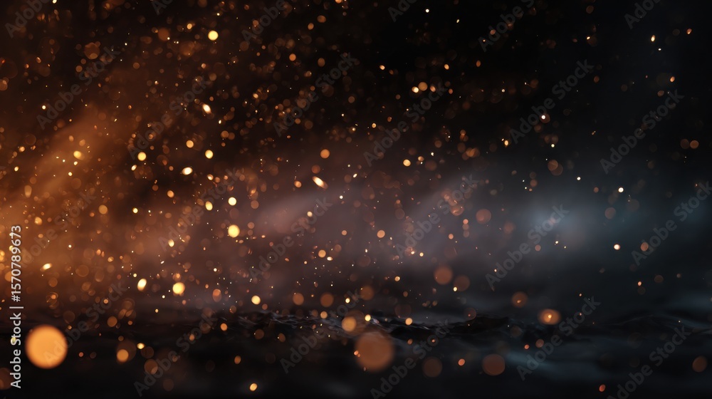 Naklejka premium Dynamic sparkling particles in dark environment abstract visual art close-up perspective enigmatic concept