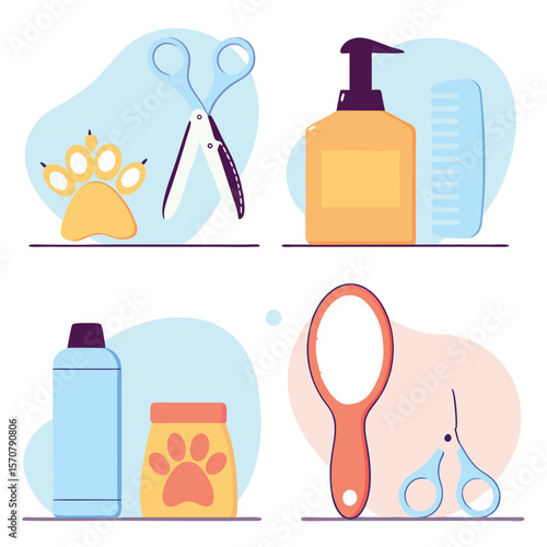 Pet Grooming Supplies Flat Illustration