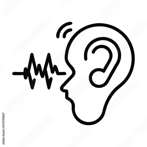 Ear hear hearing icon black vector graphic