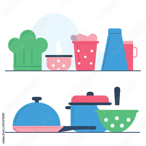 Kitchen Cookware Utensils Flat Illustration